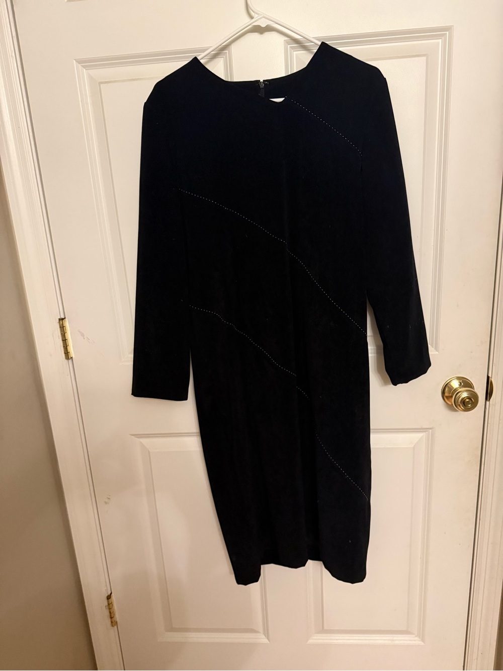 Vintage Leslie Fay Black Faux Suede Shift Dress Long Sleeve Sz 12